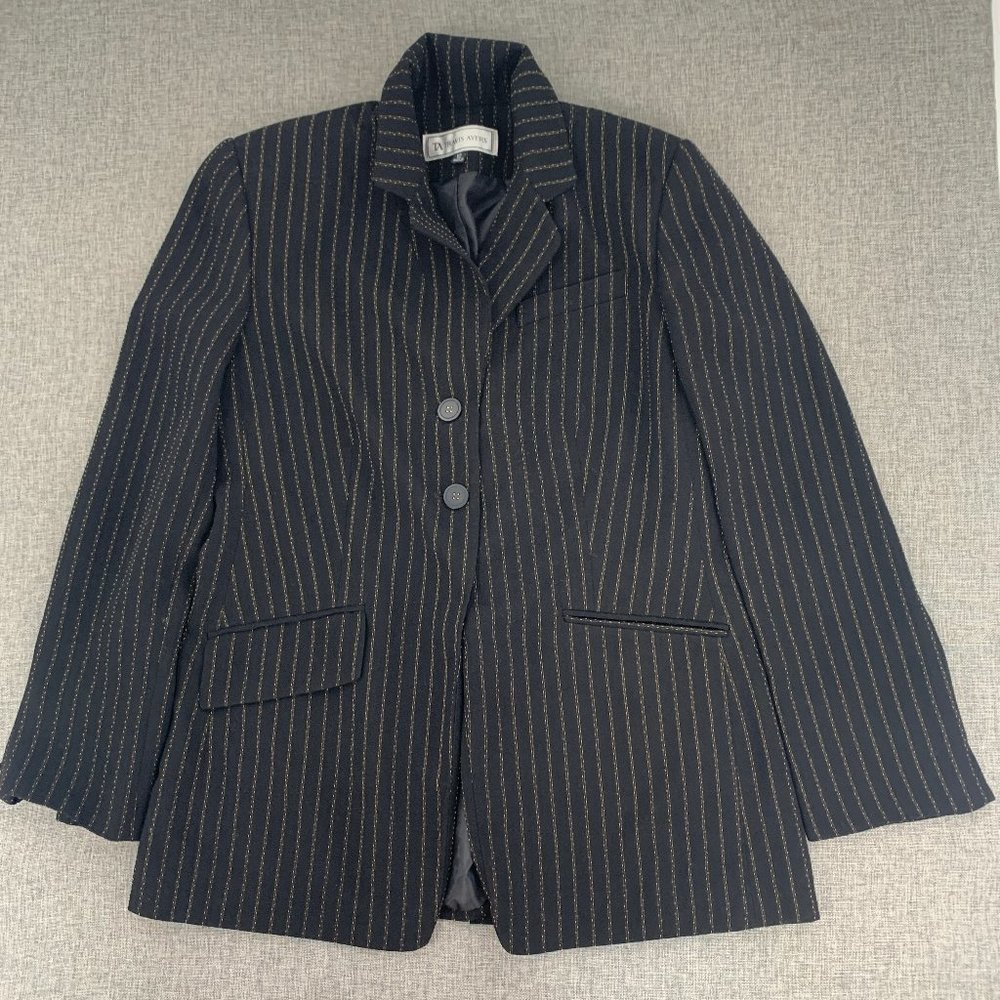 Vintage TA Travis Ayers Black Blazer Sz 12 Long Sleeve 2 Button Collared Ivory